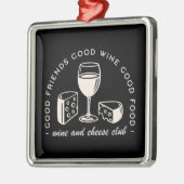 ワインとチーズのパーティーの夜おもしろい黒 メタルオーナメント (左)