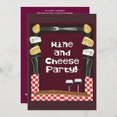 ワインとチーズのパーティー付き引用文 招待状 (正面/裏面)