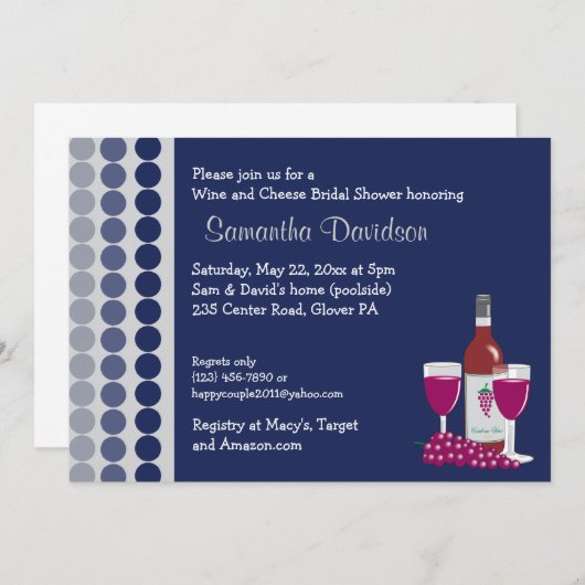ワインとチーズのパーティー　ブライダルシャワー 招待状 (正面/裏面)