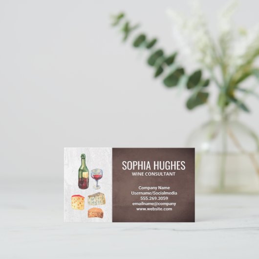 ワインとチーズの水色 | 石板とブラウン 名刺 (スタンド正面)