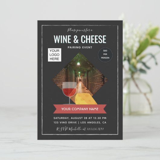 ワインとチーズペアリングイベントの写真とロゴの追加 招待状 (スタンド正面)