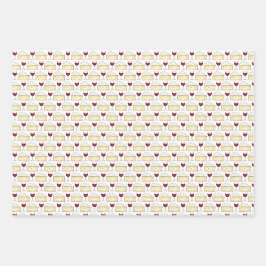 ワインとチーズ赤ワイングラスのブリーチーズウェッジ ラッピングペーパーシート (正面2)