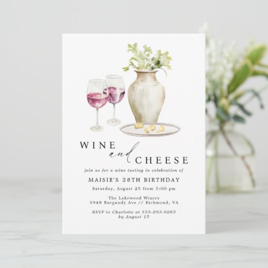 ワインとチーズ |赤ワイン試飲アダルト誕生日 招待状 (スタンド正面)
