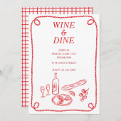 ワインとディナーのサマー・パーティー招待状 招待状 (正面/裏面)