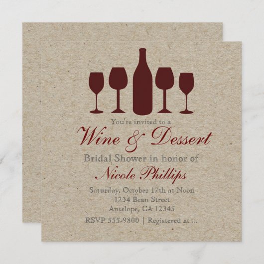 ワインとデザー素朴ト任意のイベント招待状 招待状 (正面/裏面)