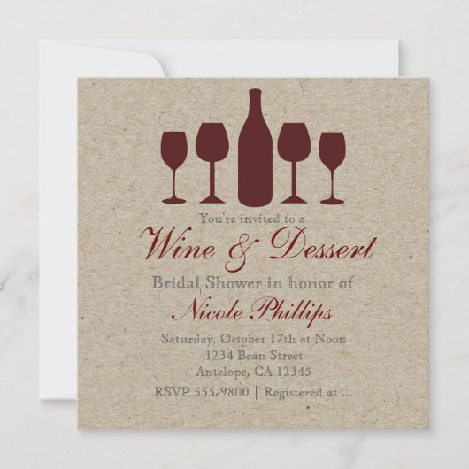 ワインとデザー素朴ト任意のイベント招待状 招待状 (正面)