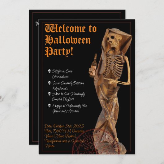 ワインとデスのハロウィーンの内省 招待状 (正面/裏面)