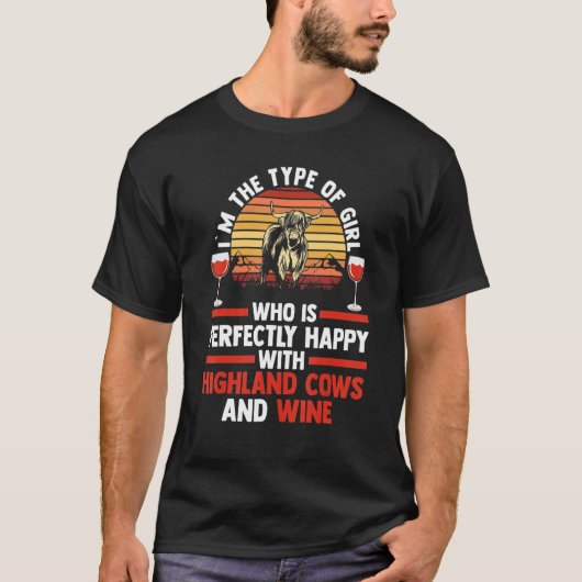 ワインとハイランド牛に幸せ Tシャツ (正面)