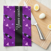 ワインとハートのパーティーシームレスなパターン キッチンタオル (四つ折り)