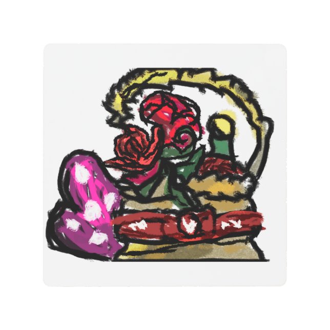 ワインとバラバレンタイン メタルプリント (正面)