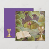 ワインとパンが緑色に丸められた白い布 シーズンカード (正面/裏面)