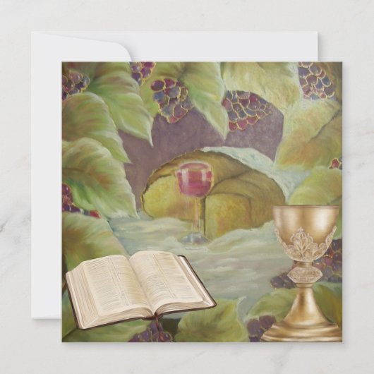 ワインとパンが緑色に丸められた白い布 シーズンカード (正面)