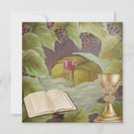 ワインとパンが緑色に丸められた白い布 シーズンカード