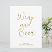 ワインとビアの看板 | おしゃれなゴールドの手書き文字 招待状 (スタンド正面)