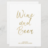 ワインとビールの看板 | おしゃれなゴールドの手書き文字 招待状 (正面/裏面)