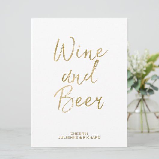 ワインとビールの看板 | おしゃれなゴールド手書き文字 招待状 (スタンド正面)