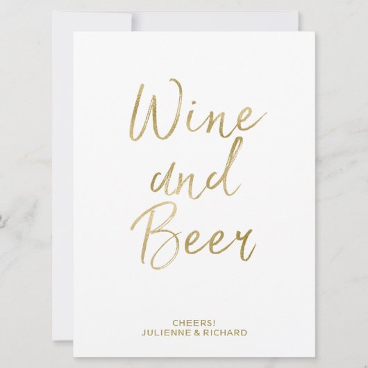 ワインとビール看板 | おしゃれなゴールド手書き文字 招待状 (正面)