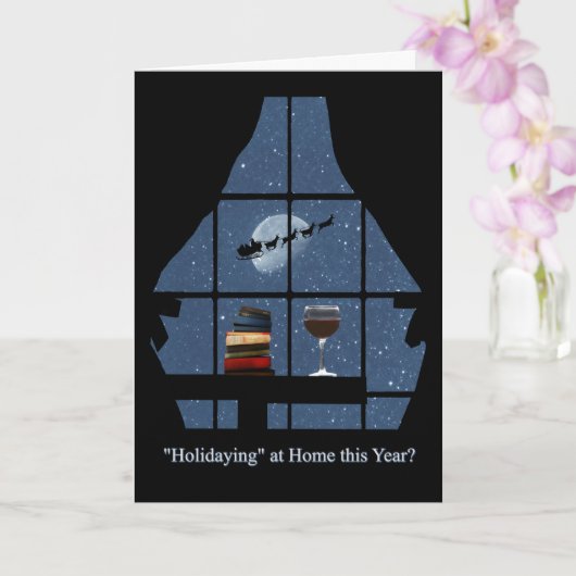 ワインとブックスウィズサンタステイアットホームホリデイ カード (蘭)