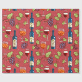 ワインとブドウのパターン ラッピングペーパー (フラット)