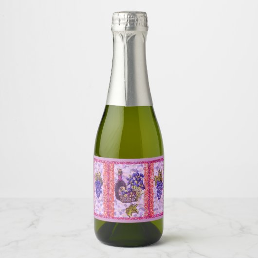ワインとブドウのプロバンスピクニックポインティリズム スパークリングワインラベル (正面)