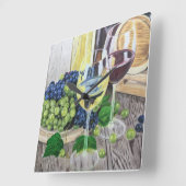 ワインとブドウ スクエア壁時計 (傾斜)