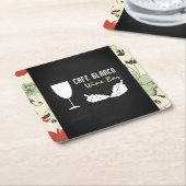 ワインとブドウ、フローラシャルボードワインバー/ワイナリー スクエアペーパーコースター (アングル)