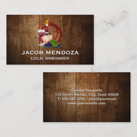 ワインとブドウ |ワインの汚れ木材 名刺 (正面/裏面)