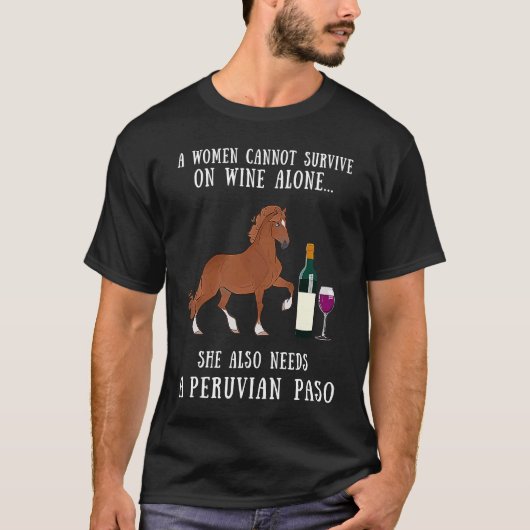 ワインとペルーのパソ馬に乗る Tシャツ (正面)
