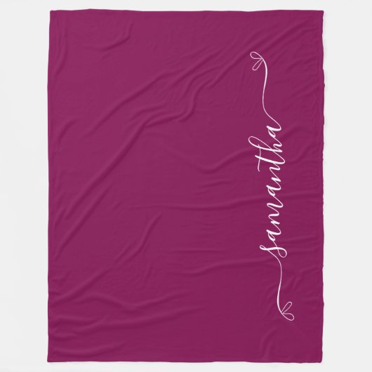 ワインとホワイトのキュートなリボンシグネチャーネーム フリースブランケット (正面)