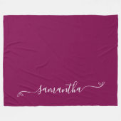 ワインとホワイトのキュートなリボンシグネチャーネーム フリースブランケット (正面(横))