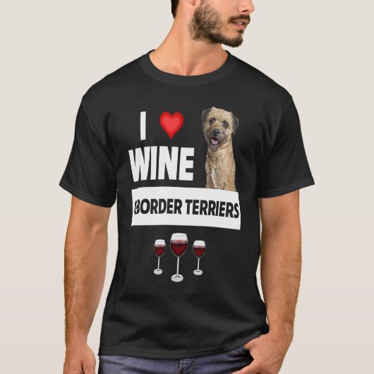 ワインとボーダー・テリア犬のママパパ飲酒 Tシャツ (正面)