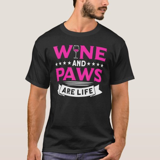 ワインと前足はライフドッグワイン Tシャツ (正面)