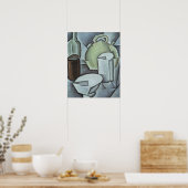 ワインと地の戦いのボトルを持つ静物生活 ポスター (キッチン)