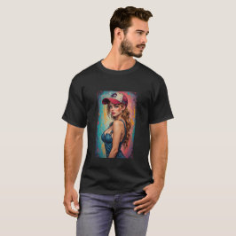 ワインと女性と歌の美しいグラフィック画像のメンズTシャツ Tシャツ