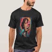 ワインと女性と歌の美しいグラフィック画像のメンズTシャツ Tシャツ (正面)