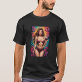 ワインと女性と歌の美しいグラフィック画像のメンズTシャツ Tシャツ (正面)