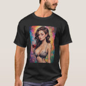 ワインと女性の美しいグラフィック画像 メンズ Tシャツ (正面)