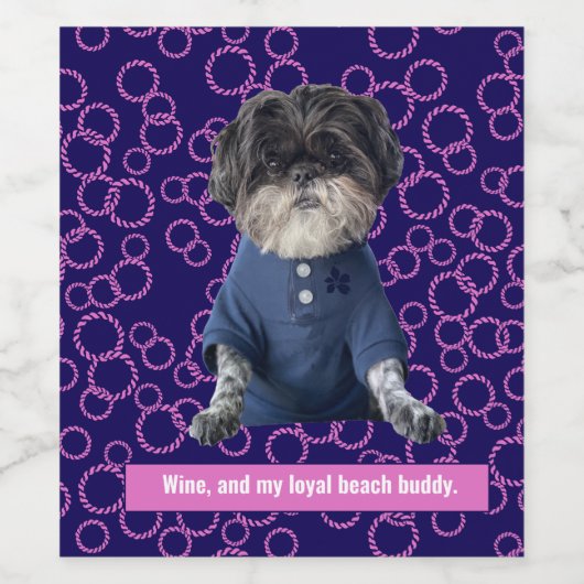ワインと犬とビーチ!独自の写真文字の追加 ワインラベル (シングルラベル)