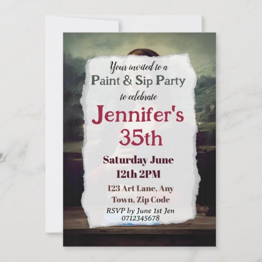 ワインと絵を描パーティー誕生祝い35日 招待状 (正面)