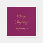 ワインと金ゴールドの色メリークリスマス スタンダードカクテルナプキン (正面)