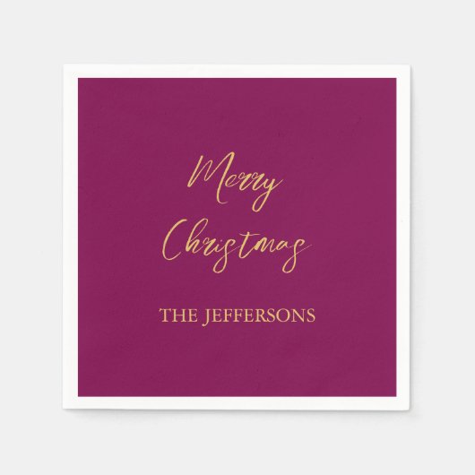 ワインと金ゴールドの色メリークリスマス スタンダードカクテルナプキン (正面)
