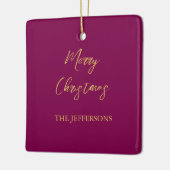 ワインと金ゴールドの色メリークリスマス セラミックオーナメント (左)