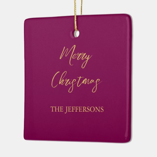 ワインと金ゴールドの色メリークリスマス セラミックオーナメント (左)