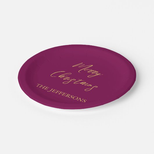 ワインと金ゴールドの色メリークリスマス ペーパープレート (アングル)