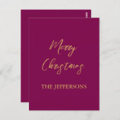 ワインと金ゴールドの色メリークリスマス ポストカード (正面/裏面)