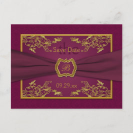 ワインと金ゴールドフローラダマスク日付カードを保存 案内ポストカード