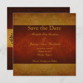 ワインと金ゴールドヴィンテージダマスク日付カードを保存 セーブザデート (正面/裏面)