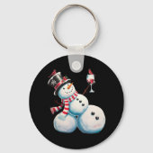 ワインと雪だるまのクリスマス 楽しいプレゼント キーホルダー (正面)