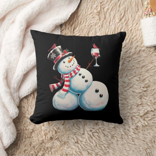 ワインと雪だるまのクリスマス 楽しいプレゼント クッション (ブランケット)