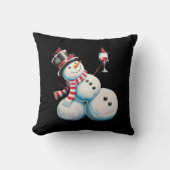 ワインと雪だるまのクリスマス 楽しいプレゼント クッション (正面)